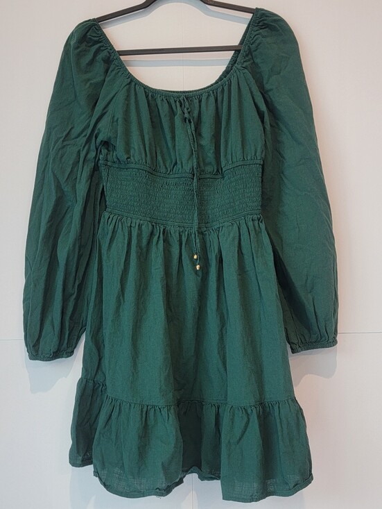 illusory Dresses & Skirts - Illusory Green Smocked Waist Long Sleeve Mini Dress Size L Cottagecore Boho